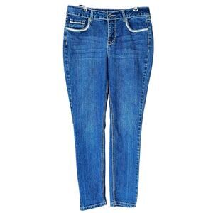 Roz & Ali Jeans Women Size 8 Blue Embroidered Pockets Y2K Mid Rise Ankle Denim